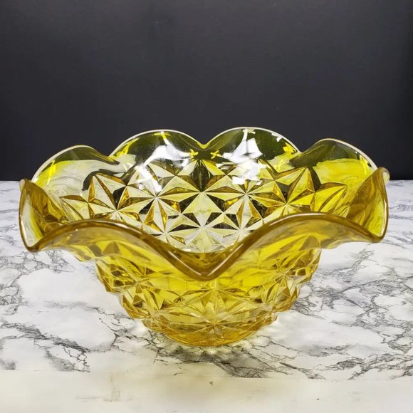 LE Smith Yellow UV Reactive Large Centerpiece Bowl Vintage - Picture 11 of 11